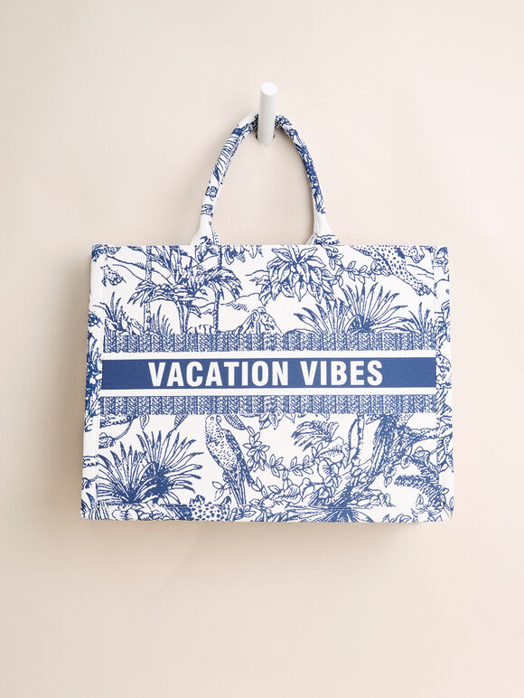 Vacation Vibes Cotton Fabric Bag, Assorted, large