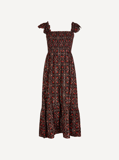 Folk Floral Metallic Midi Dress