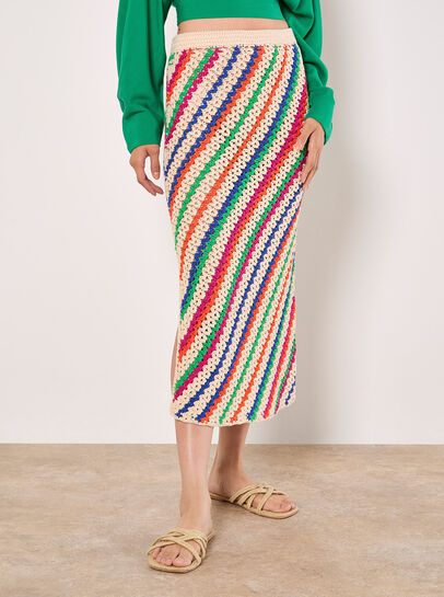 Hand Crocheted Stripe Midi Skirt