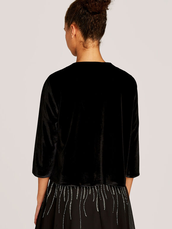 Black Velvet 3/4 Sleeve Light Jacket, Black, large