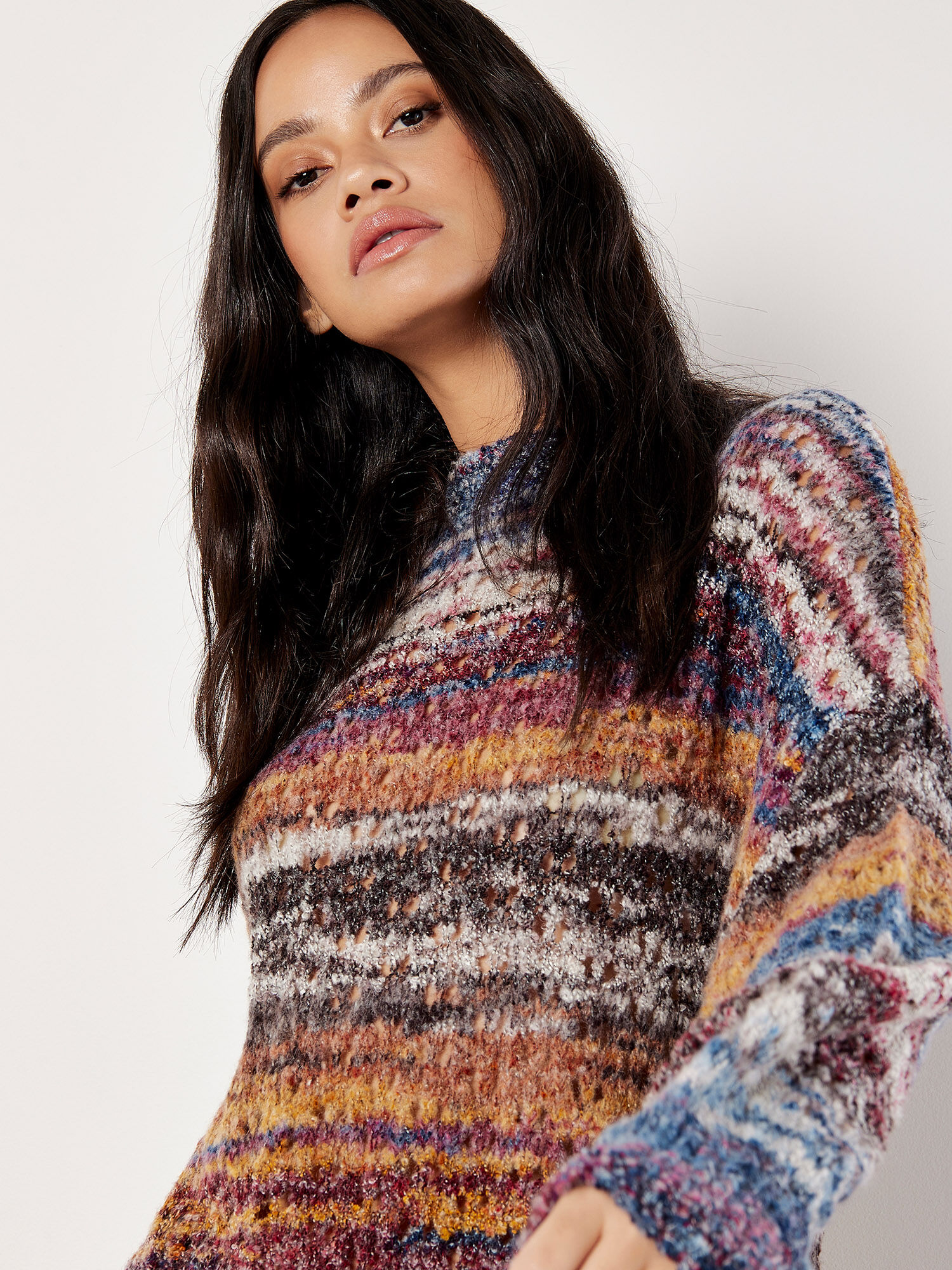 Boho Stripe Oversized Jumper Apricot Clothing