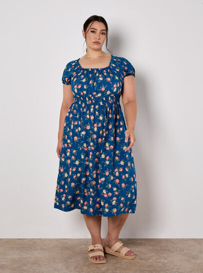 Vintage Rose Milkmaid Midi Dress