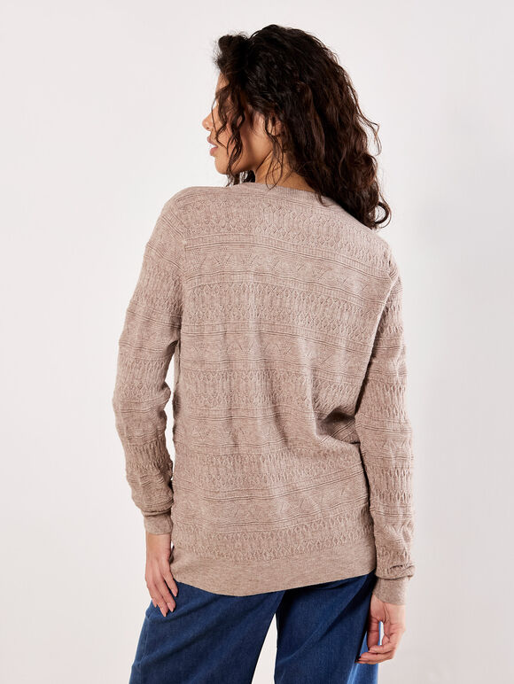 Soft Pointelle Knit Jumper, Stone, large