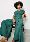 Cotton Blend Wide-Leg Jumpsuit, Green, large
