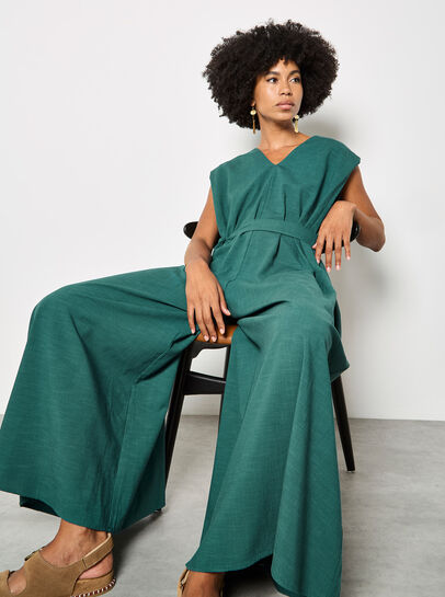 Cotton Blend Wide-Leg Jumpsuit