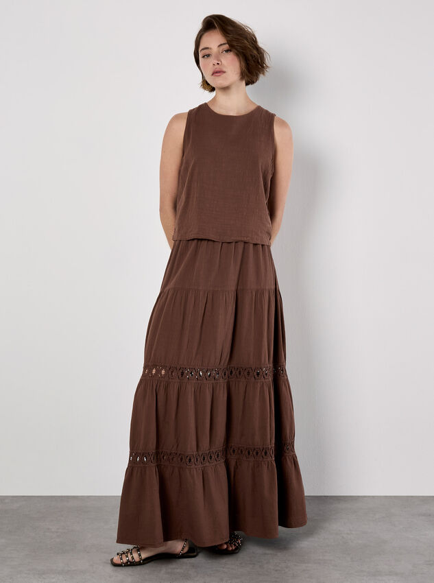 Double Layered Textured Cotton Top, Brown, large