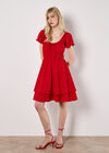 Eyelet Embroidery Tiered Mini Dress, Red, large