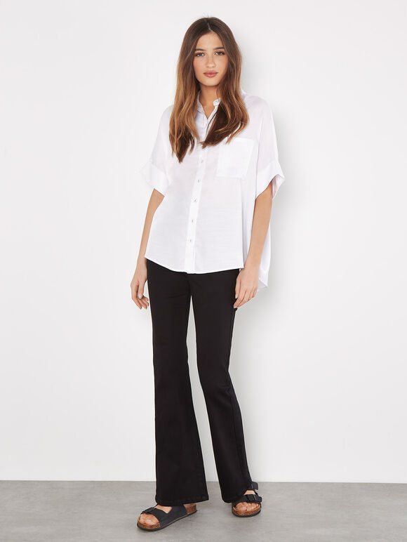 Relaxed-Fit Satin Shirt, Cream, large
