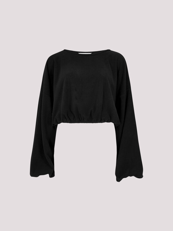 Soft Ribbed Crop Top, Black, large