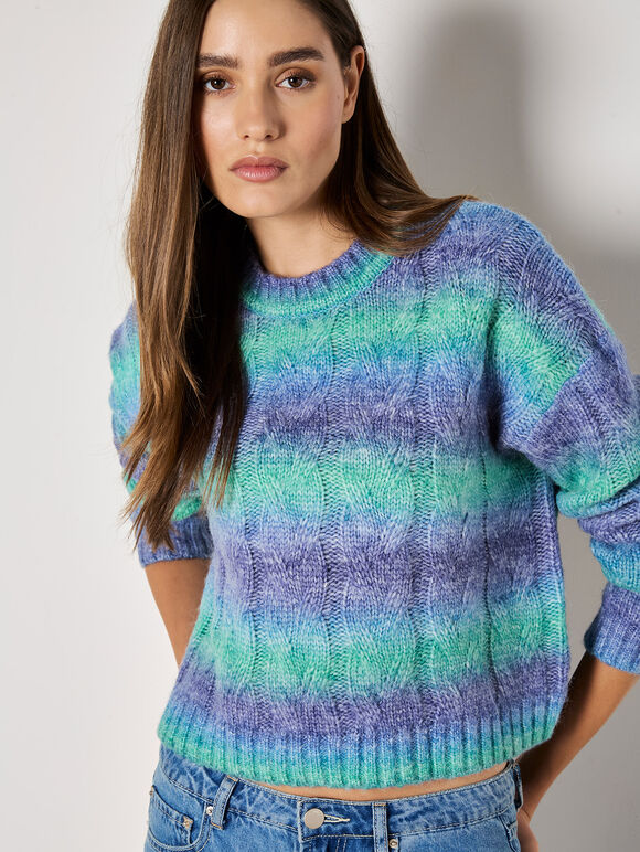 Boxy Space Dye Cable Jumper, Blue, large