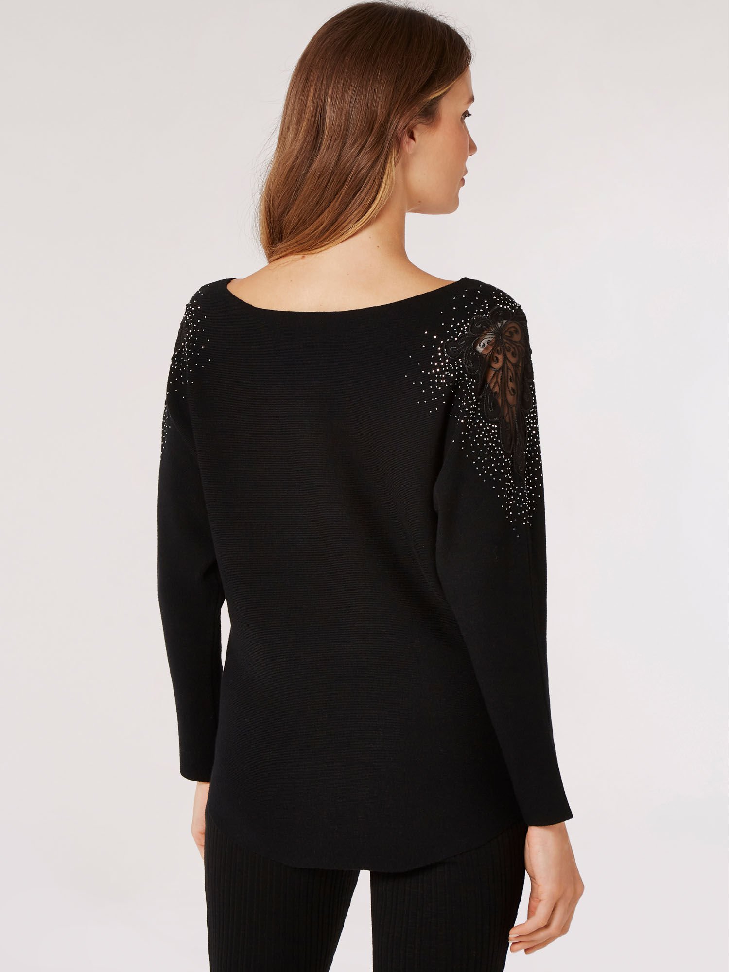 Stud Lace Embellished Jumper Apricot Clothing