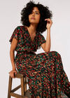Ditsy Ikat Maxi Dress, Black, large