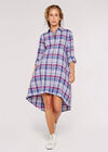 Plaid Shirt Dress, Blue, large