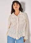 Floral Embroidered Cotton Shirt, Stone, large