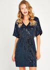 Sequin Kimono Dress, Navy, large