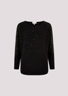 Batwing Sleeve Studded Jumper, Black, large