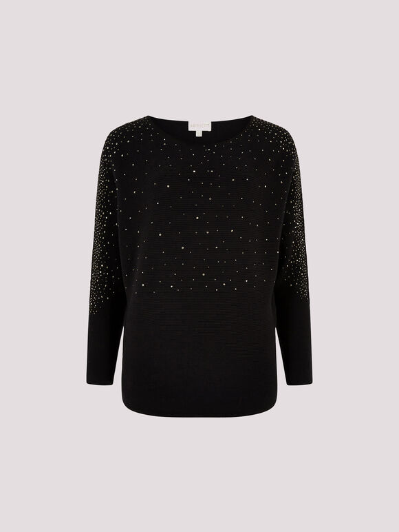 Batwing Sleeve Studded Jumper, Black, large