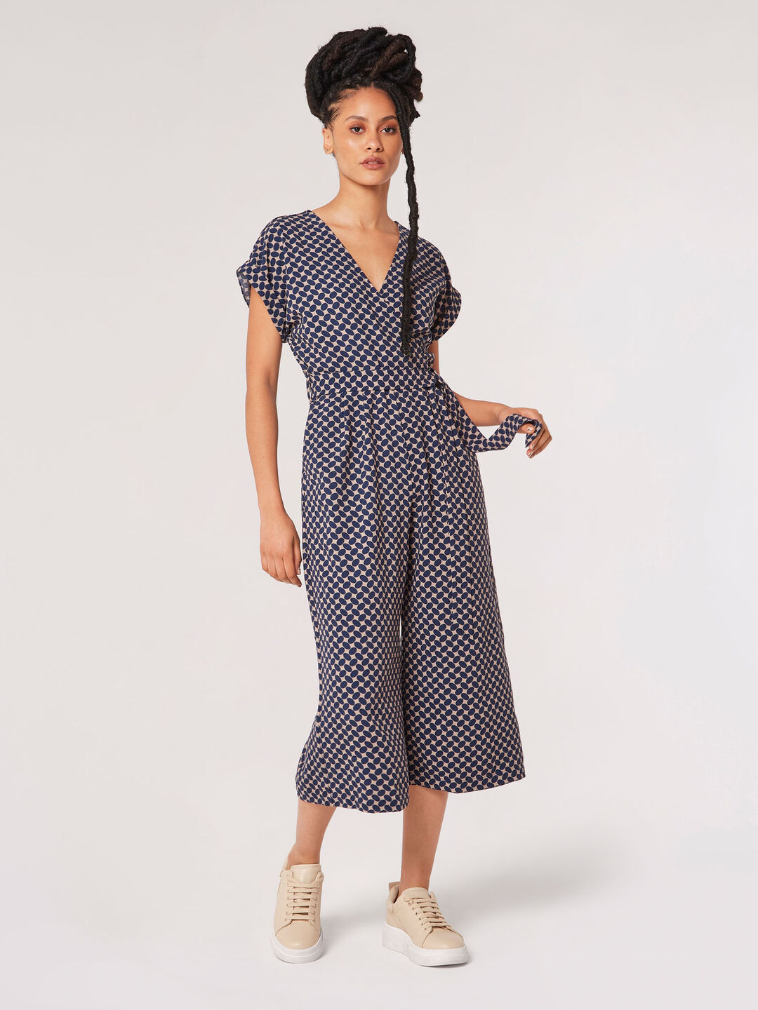 Image of Oval Print Wrap Culotte Jumpsuit
