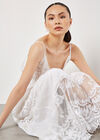 Embroidered Mesh Tiered Maxi Dress, Cream, large