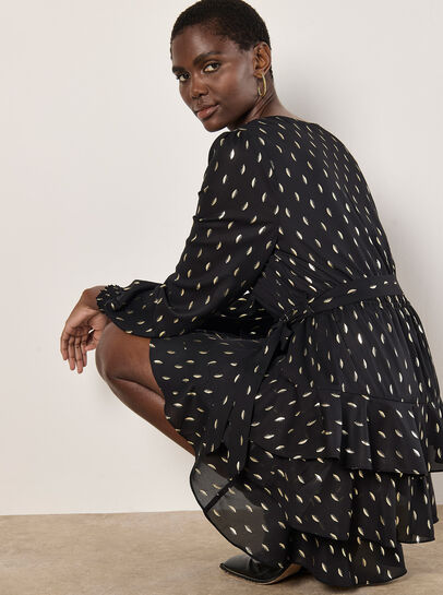 Gold Foil Spot Tiered Mini Dress