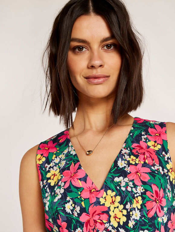 Tropical Floral Midi Dress, Navy, large