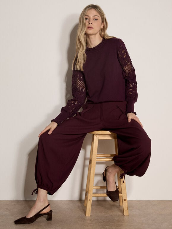 Wide-Leg Balloon Trousers, Burgundy, large