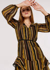 Striped Ruffle Mini Dress, Mustard, large