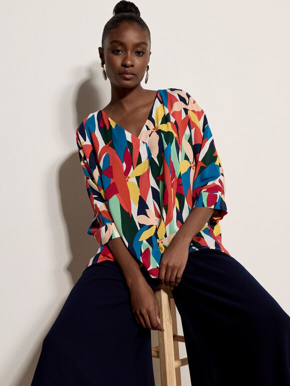 Colour Block Woven Blouse, Orange, large