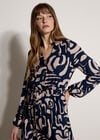 Abstract Brushstroke Midi Dress, Navy, large