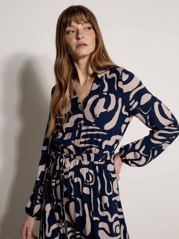 Abstract Brushstroke Midi Dress, Navy, large