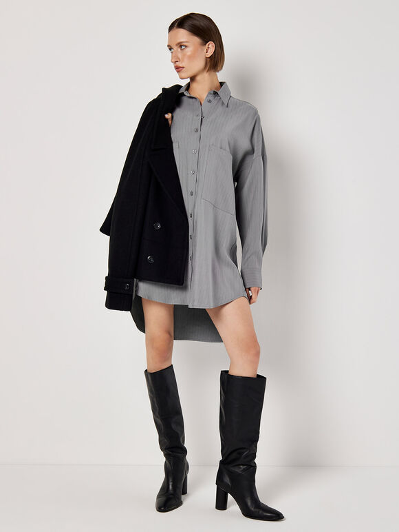 Pinstripe Oversized Shirt Mini Dress, Grey, large