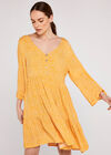 Micro Ditsy Bell Sleeve Dress, Mustard, large
