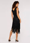 Chevron Sequin Fringed Mini Dress, Black, large