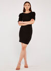 Ruched Sleeve Bodycon Dress, Black, large