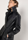 Faux Leather Biker Trench Coat, Black, large