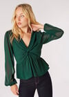 Front Twist Chiffon Top, Green, large