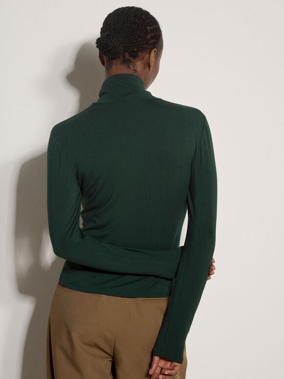 Super-Soft Turtleneck Jersey Top, Green, large