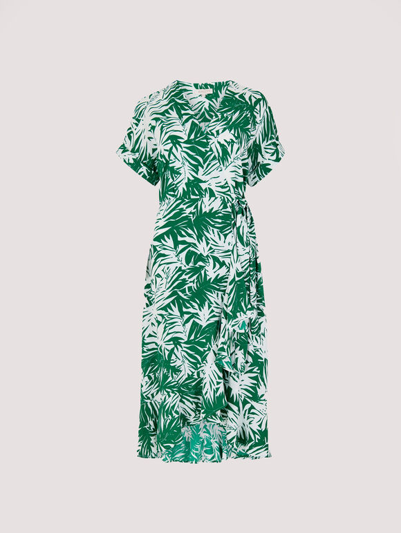 Leaf Print Midi Dress, Green, large