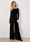 Wide Leg Velvet Trousers, Black, large