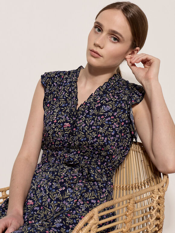 Ruffle Floral Mini Dress, Purple, large