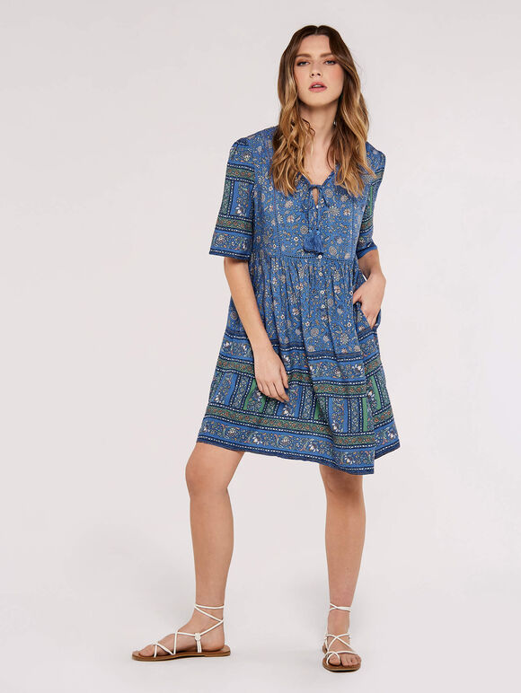 Sarasa Floral Mini Dress, Blue, large