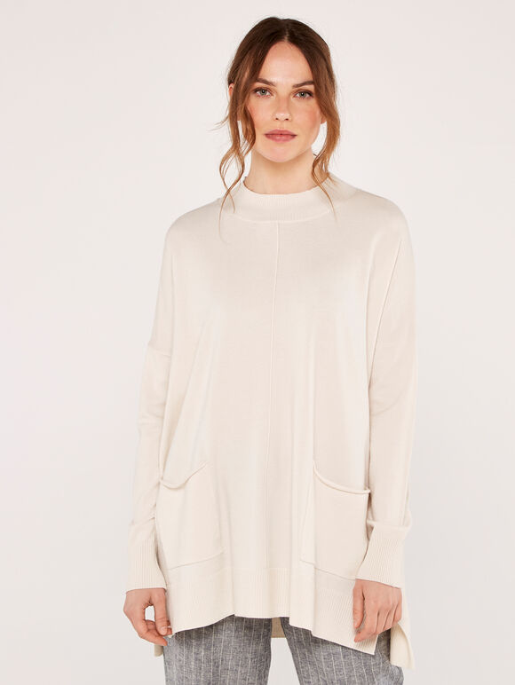 Soft Oversized Pocket Jumper, Stone, large