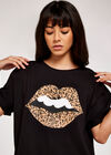 Wild Animal Lips Turn Up T-Shirt, Black, large