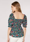 Smocked Ditsy Print Top, Green, large