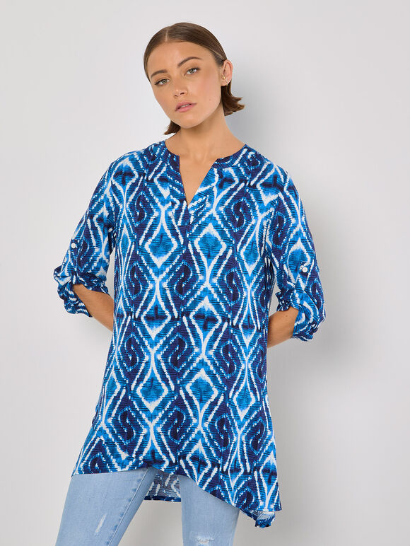 Tie Dye Swirl Tunic Top, Blue, large