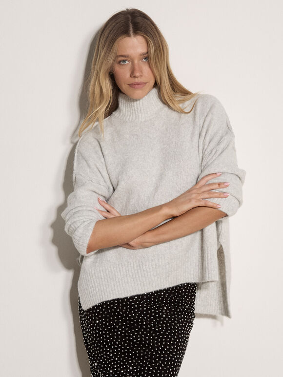 Brushed High-Low Oversized Jumper, White, large