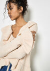 Ruffle Ribbed Knit Cardigan, Stone, large