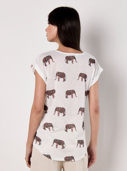 Elephant Print Slub T-Shirt