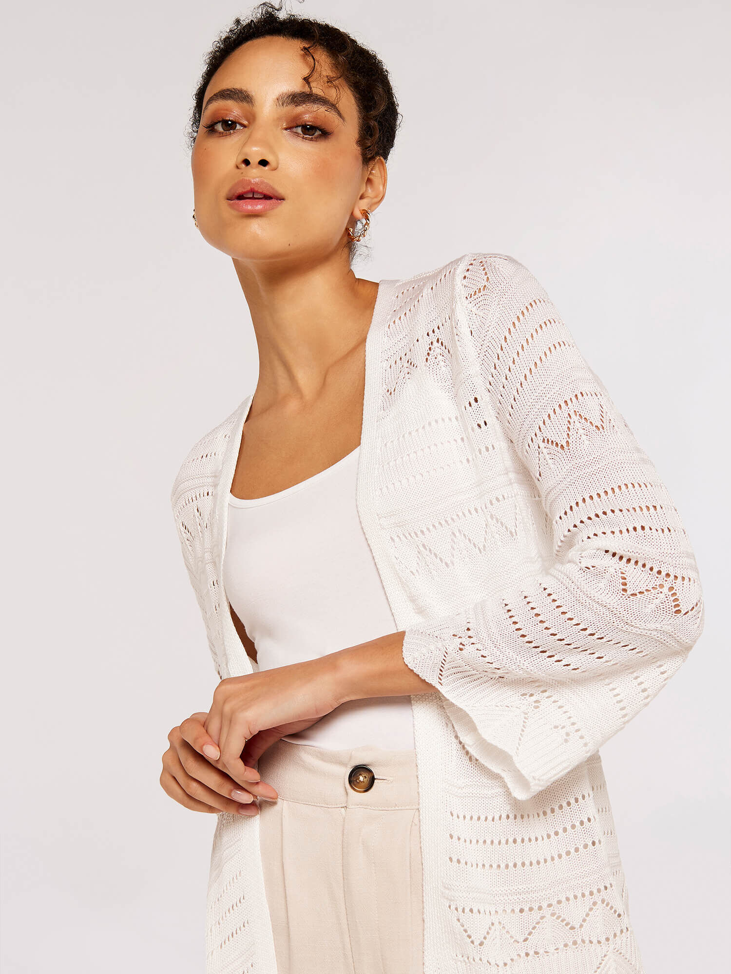 Pointelle Patterned Cardigan Apricot Clothing