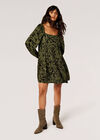 Brushstroke Smock Mini Dress, Khaki, large